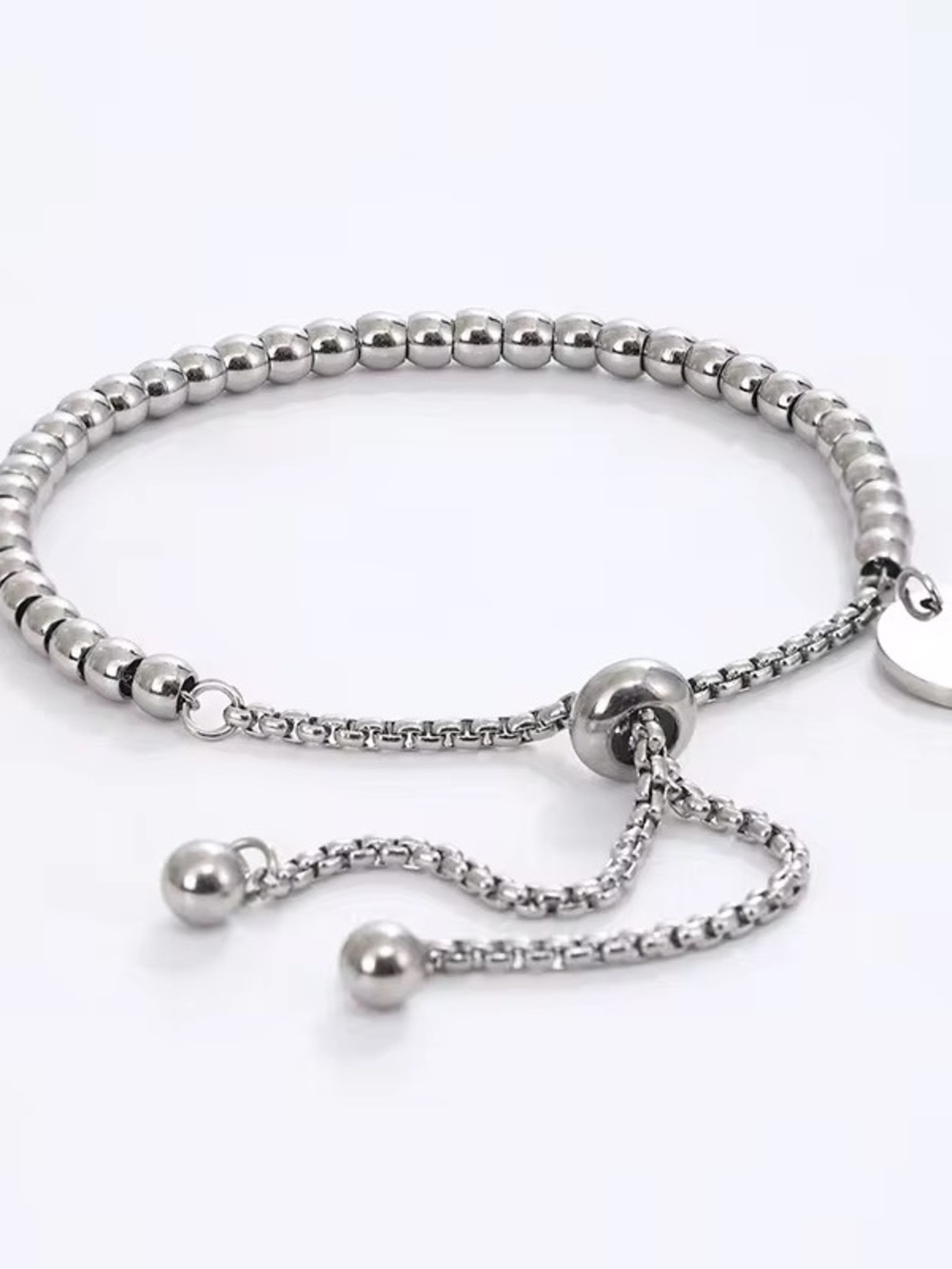Sterling Silver Beaded Slider Bracelet - Silver